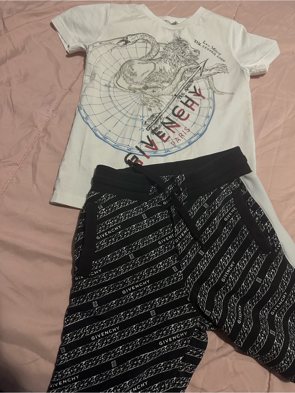 Givenchy White Graphic Tee & Black Logo Joggers Kids Matching Set